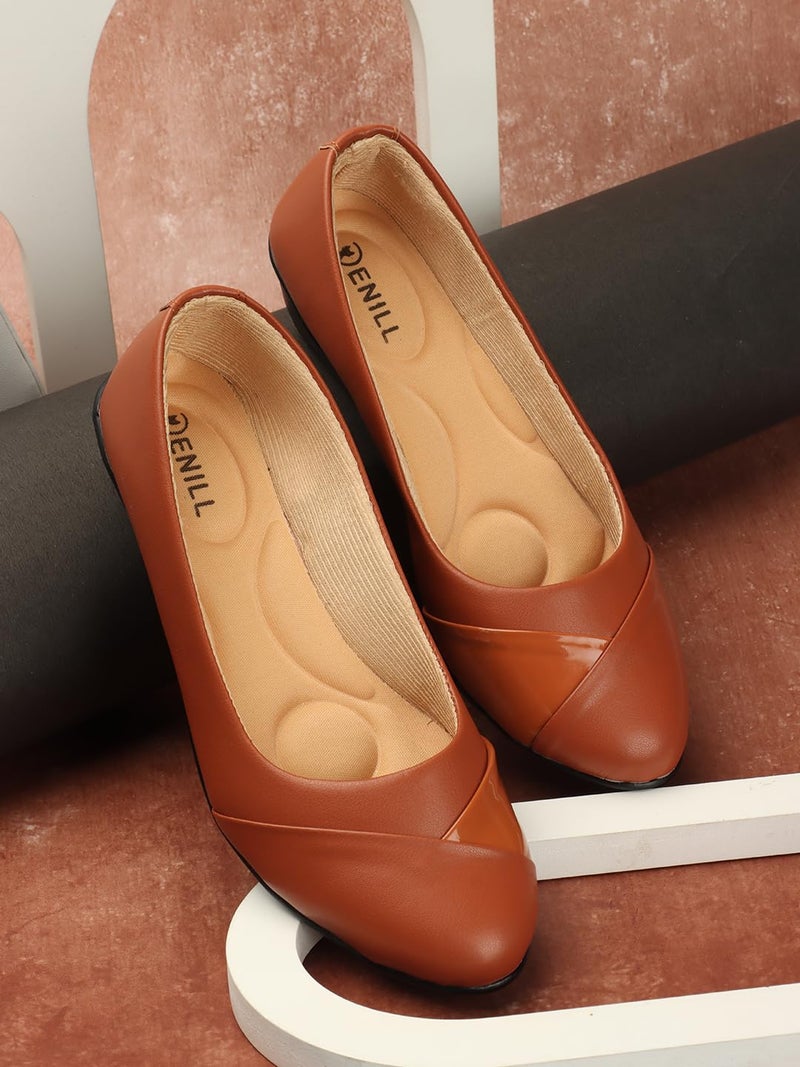 Denill Comfortable Wedge Heel Ballet Flats for Women and Girls (Tan) UK 6 - Image 3