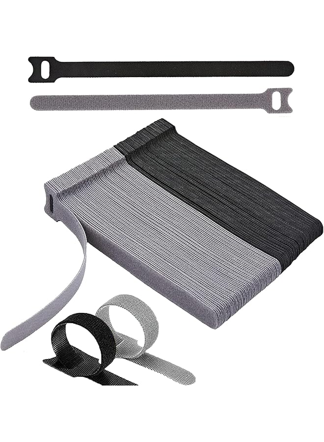 PROMASS Fastening Cable Ties Reusable 5inch Adjustable Wire Ties Strap Cable Management Tidy 60pcs Cord Ties Cord Organizer Wire Tie (Grey, Black, White) - Image 1