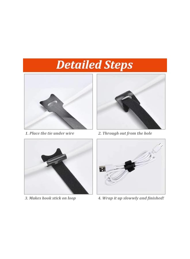 PROMASS Fastening Cable Ties Reusable 5inch Adjustable Wire Ties Strap Cable Management Tidy 60pcs Cord Ties Cord Organizer Wire Tie (Grey, Black, White) - Image 4