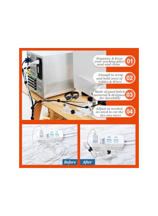 PROMASS Fastening Cable Ties Reusable 5inch Adjustable Wire Ties Strap Cable Management Tidy 60pcs Cord Ties Cord Organizer Wire Tie (Grey, Black, White) - Image 3