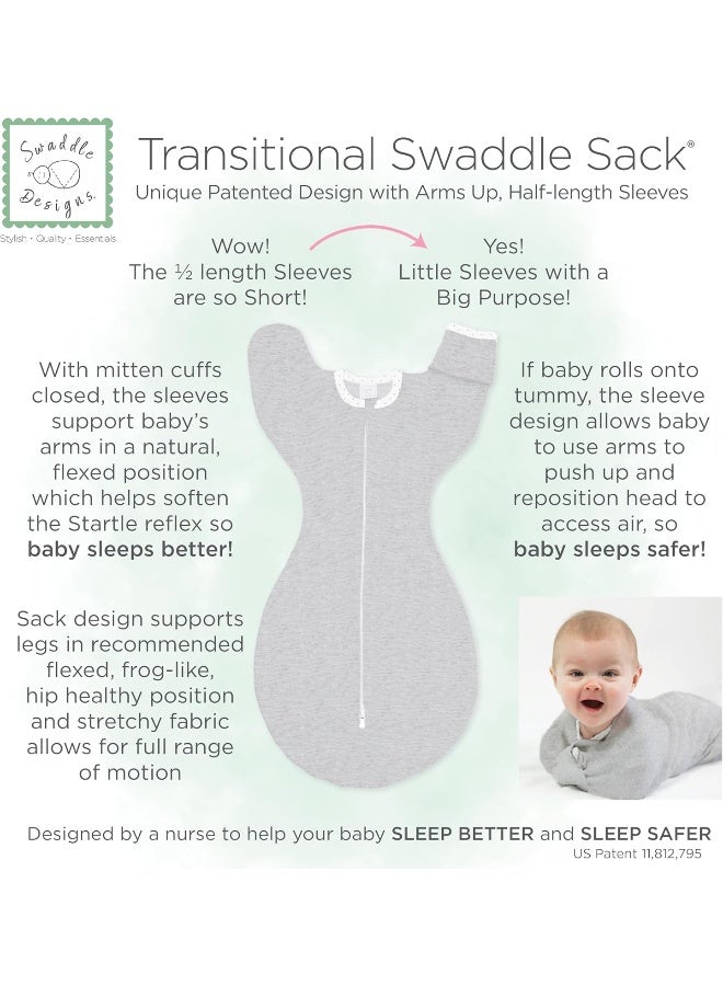 SwaddleDesigns SwaddleDesigns Transitional Swaddle Sack, Arms Up Half-Length Sleeves & Mitten Cuffs, Swaddle for Newborn Transition to Baby Sleep Sack Wearable Blanket, 6-9 Month, 21-24 lb, Heathered Gray Stripes  - Image 5
