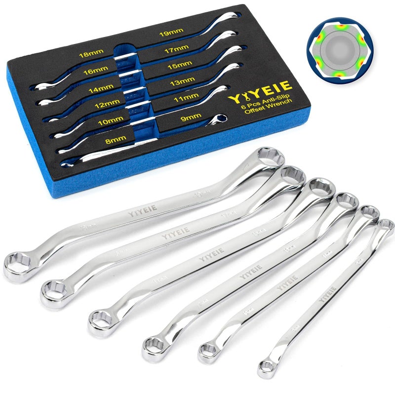 YIYEIE مجموعة مفاتيح استخراج البراغي YIYEIE 6 قطع، مقاس متري 8-19 مم، مجموعة مفاتيح صندوقية 6 نقاط مع انحراف 45°، فولاذ CR-V، مفتاح إزالة البراغي المكسورة والمدورة مع رغوة EVA - Image 1