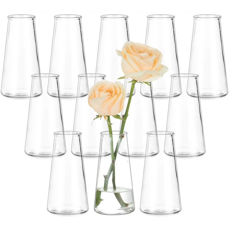 Hewory Glass Bud Vases for Centerpieces: Small Clear Modern Flower Vase Set of 12, Minimalist Cute Mini Decorative Bulk Vases for Wedding Birthday Bridal Shower Party Events Dining Room Table Decor - Image 1