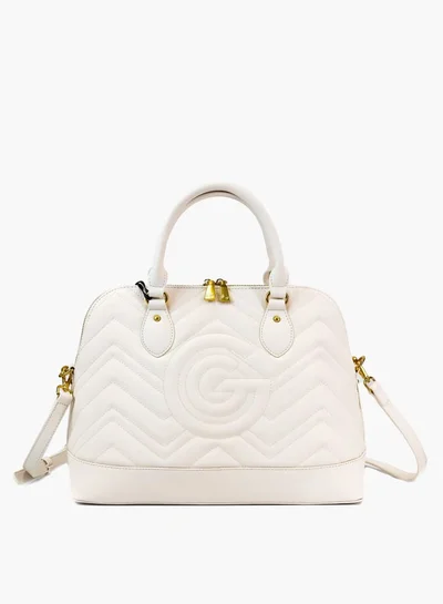 غابرييلا غوتشي Gabriella Gucci Chevron Textured Tote Bag with Top Handles and Zip Closure