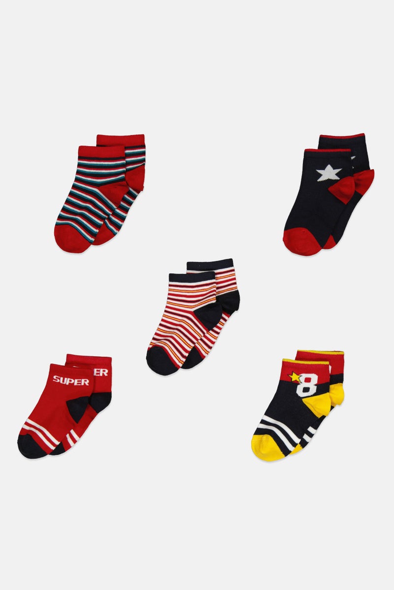 RBX Kids Boy 5 Pair Stripe NonTerry Quarter Socks, Multicolor  - Image 1