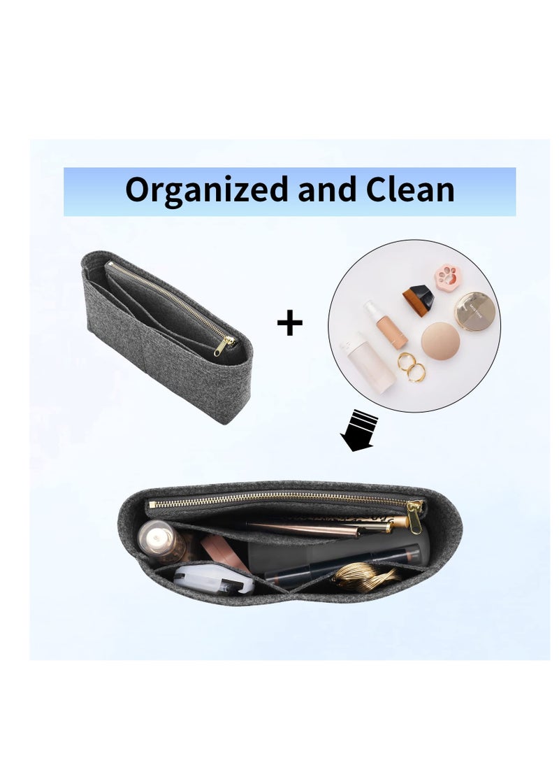 Excefore Felt Insert Purse Organizer, Purse Organizer Insert with Zipper, for GG Marmont Matelasse Shoulder Bag, Organizer Handbag Tote Liner Pouch, for Women Inner Bladder Bag Storage Bag (Small, Grey)  - Image 2
