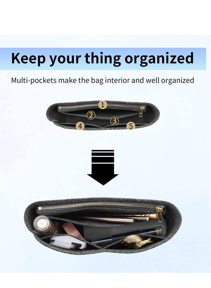 Excefore Felt Insert Purse Organizer, Purse Organizer Insert with Zipper, for GG Marmont Matelasse Shoulder Bag, Organizer Handbag Tote Liner Pouch, for Women Inner Bladder Bag Storage Bag (Small, Grey)  - Image 5