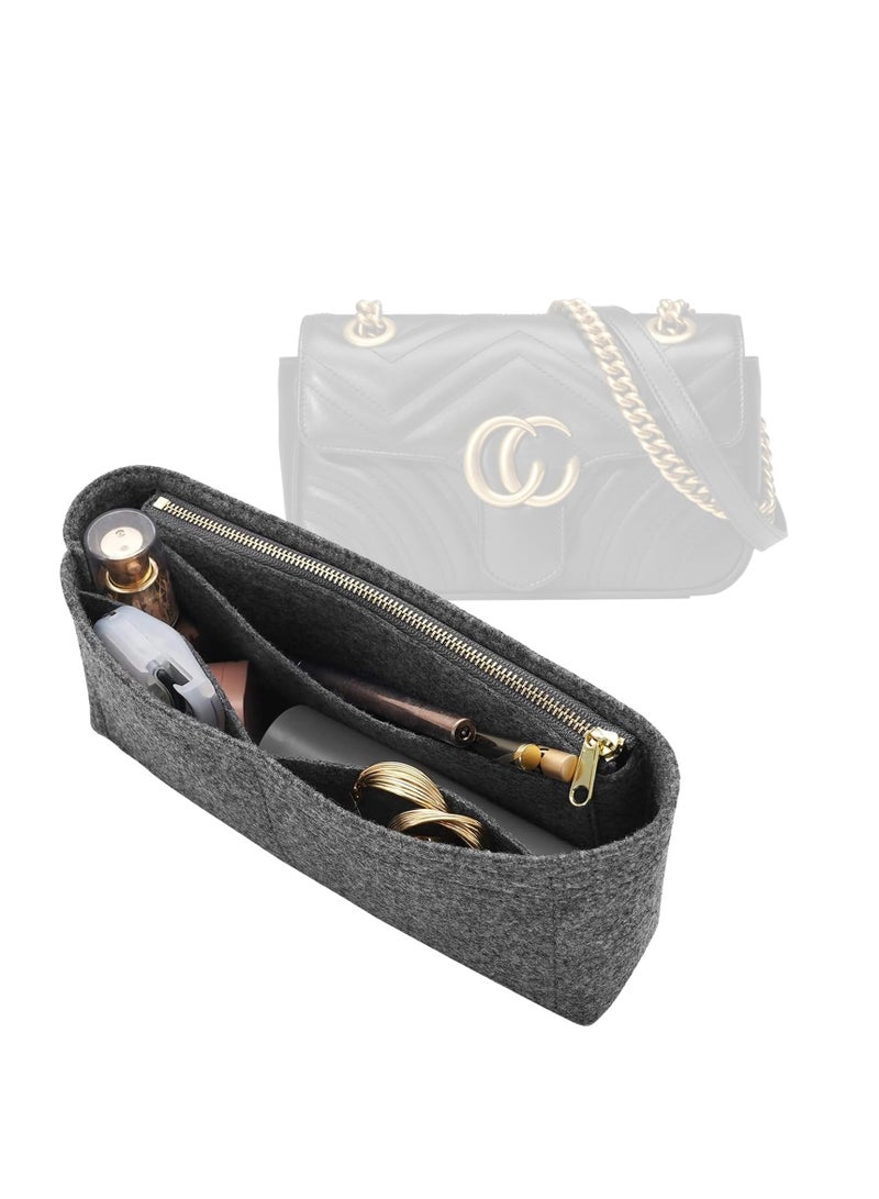 Excefore Felt Insert Purse Organizer, Purse Organizer Insert with Zipper, for GG Marmont Matelasse Shoulder Bag, Organizer Handbag Tote Liner Pouch, for Women Inner Bladder Bag Storage Bag (Small, Grey)  - Image 1