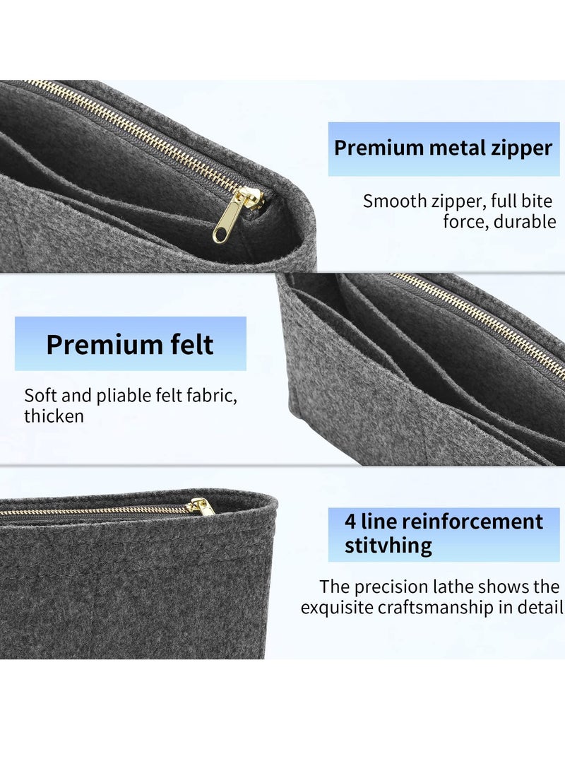 Excefore Felt Insert Purse Organizer, Purse Organizer Insert with Zipper, for GG Marmont Matelasse Shoulder Bag, Organizer Handbag Tote Liner Pouch, for Women Inner Bladder Bag Storage Bag (Small, Grey)  - Image 4