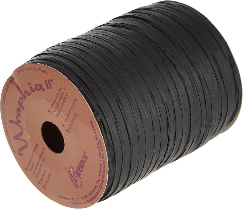 Berwick Offray Matte Black Raffia Ribbon, 1/4'' Wide, 100 Yards, 7MM - Image 2