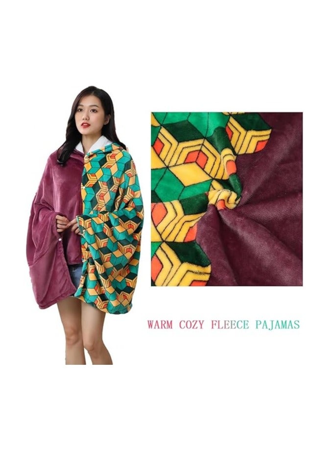 Anime Demon Wearable Blanket Hoodie Blanket Tanjiro Cosplay Cape Shawl Wrap Nap Quilt 160*100 cm / 63*40 inches  - Image 3