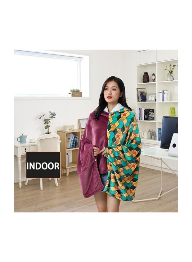 Anime Demon Wearable Blanket Hoodie Blanket Tanjiro Cosplay Cape Shawl Wrap Nap Quilt 160*100 cm / 63*40 inches  - Image 4