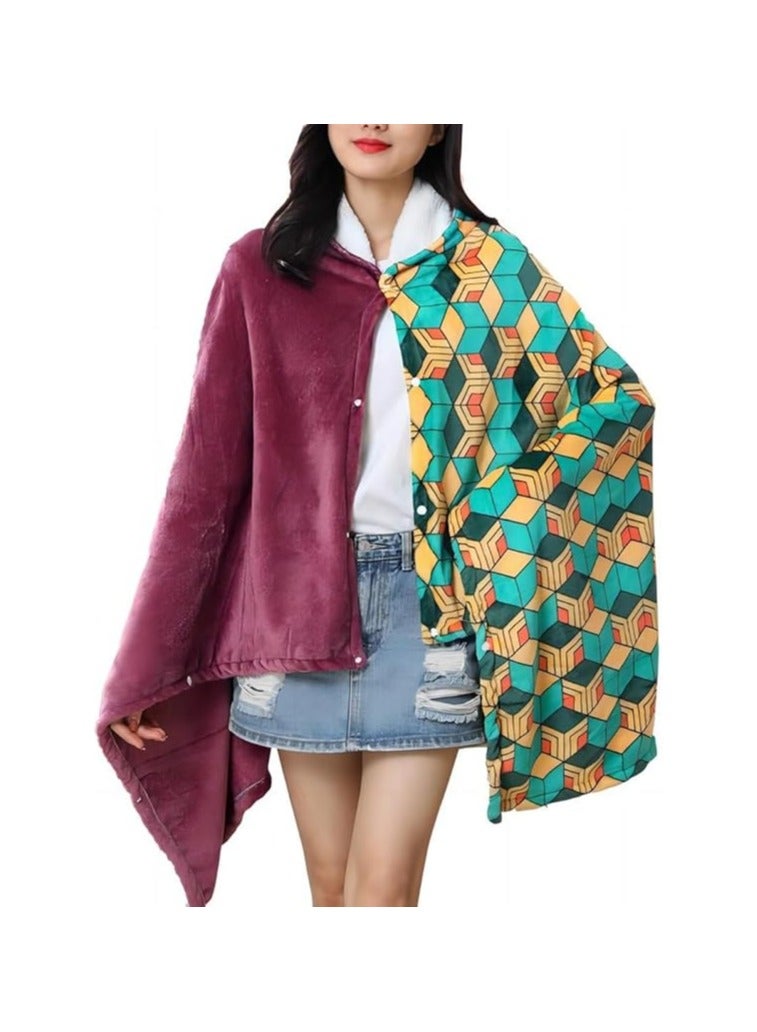Anime Demon Wearable Blanket Hoodie Blanket Tanjiro Cosplay Cape Shawl Wrap Nap Quilt 160*100 cm / 63*40 inches  - Image 1