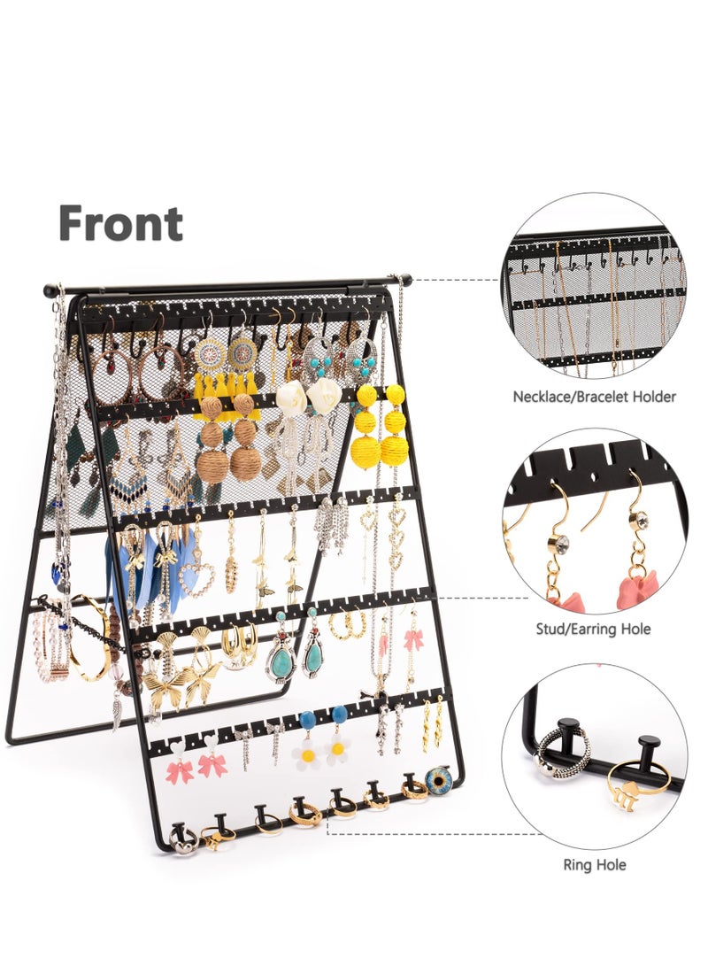 SYOSI حامل منظم للأقراط، 5 طبقات من القلائد والأساور والأقراط والساعات لعرض المجوهرات للفتيات والنساء، حامل أقراط وقلادة على الوجهين لتخزين المجوهرات - Image 4