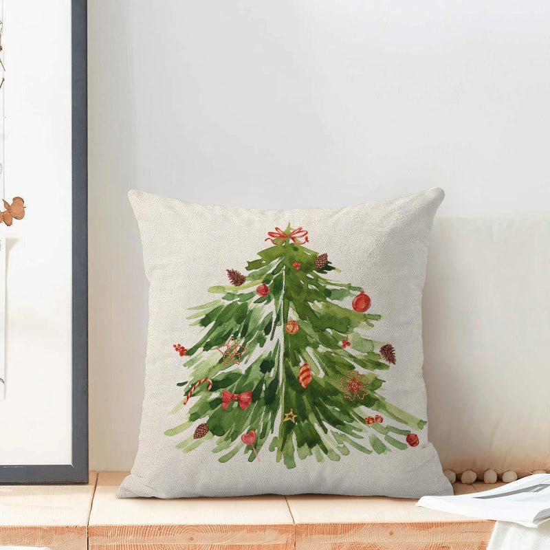 AEIOAE Watercolor Green Tree Pillow Covers 20x20 Inch Set of 2 Nature Forest Decorative Throw Pillows Farmhouse Linen Christmas Winter Pillow Case for Couch Sofa Bedroom Outdoor Decor - Image 3