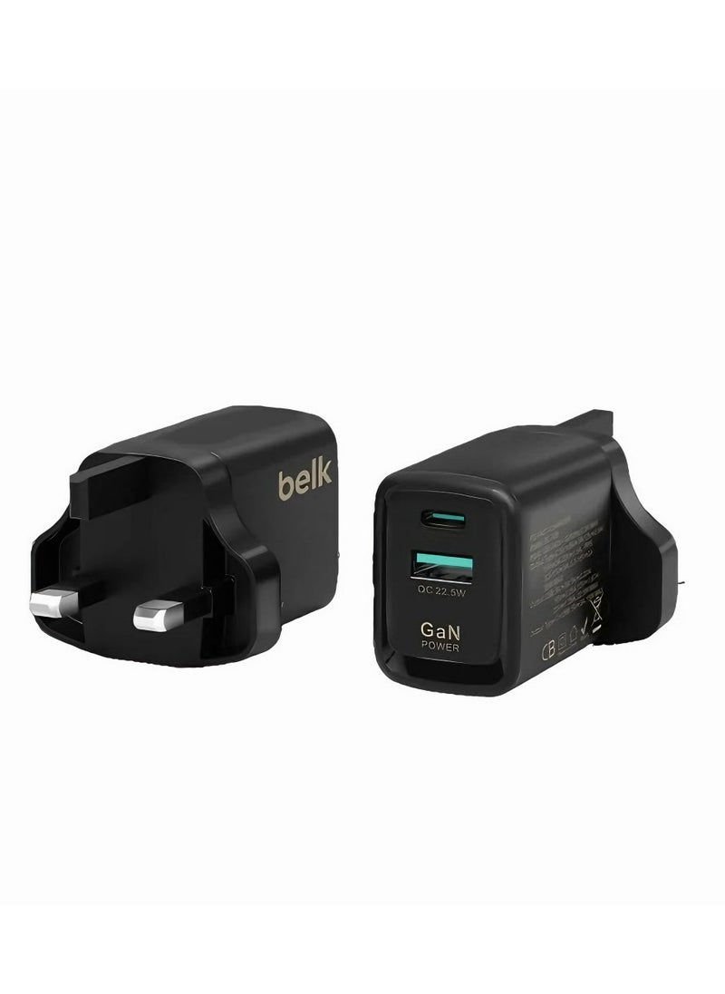 Belk Smart Charger 20W PD+QC: Fast Charge for Two Devices Simultaneously Black