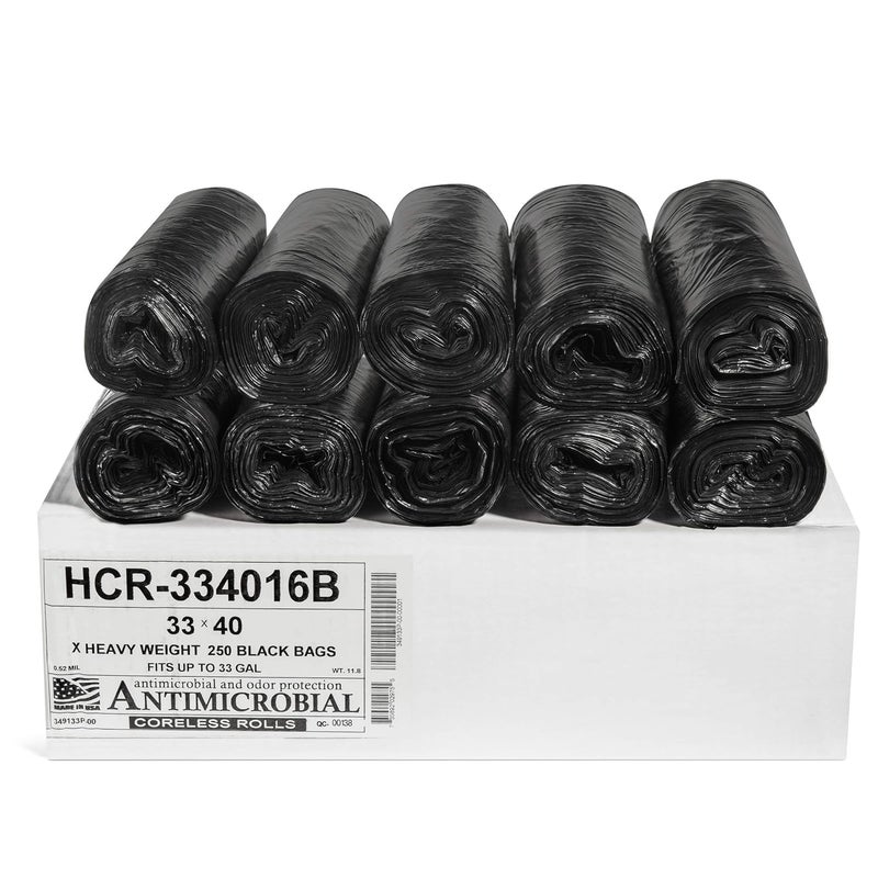 Aluf Plastics High Density Trash Bags, 33 Gallon, 250 Count, 16 Micron (eq), 33" x 40", Black, for Bathroom, Office, Industrial, Commercial, Janitorial, Municipal, Recycling - Image 1