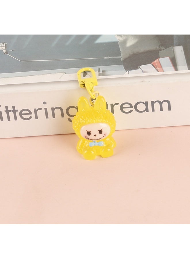NIBEMINENT Resin Cartoon Cute Flocking LABUBU Keychain, Pendant Doll Accessory Key Chain Gift 