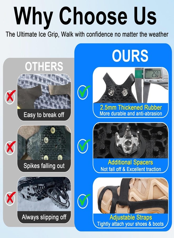 OROOTL Ice Cleats Crampons for Snow and Ice Non Slip Traction Grippers Over Shoes/Boots Walk Cleats Slip-on Stretch Footwear with 9 Tooth Steel Nails for Men Women Ice Fishing Climbing Hiking Walking - Image 5