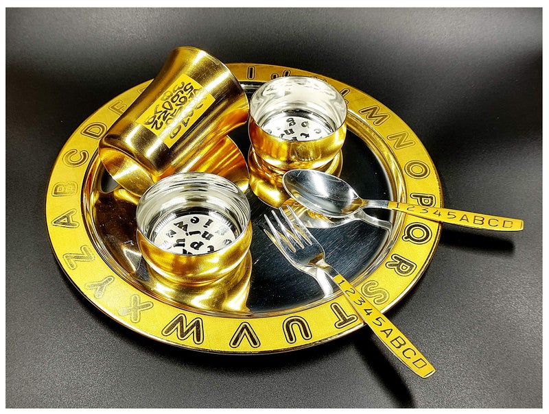 BENGALEN Baby Dinner Set Gold and Silver Plated for Rice Ceremony Annaprashan Sanskar Gift Item for Boys Girls Birthday Return Festive Home Decorative Gifts Items - Image 1