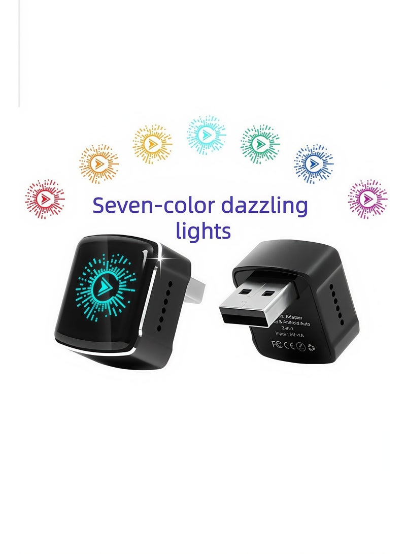 New Dazzling-Light Wireless CarPlay/Android Auto Adapter: Smart In-Car Connectivity Box .Wireless auto-connect in 10s, enjoy lag-free navigation & music with stunning seven-color ambient light - Image 3