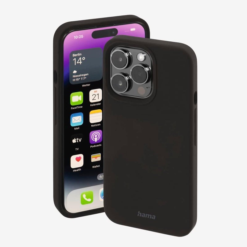Hama MagCase Finest Feel PRO for Apple iPhone 14 Pro - MagSafe Compatible Magnetic Case, Silky Silicone Finish, Shockproof TPU Back Cover with Soft Inner Lining - Black - Image 1