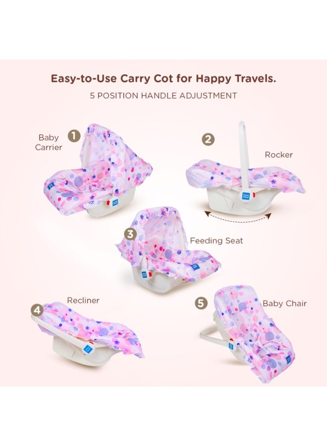Mee Mee Cozy Carry & Rocking Chair 5 in 1 Multi-Purpose Kids Rocker with Adjustable Handle | Carry Cot with 3 Point Safety Harness 0 to 1.5 Years, Capacity Upto 13 KG | (Pink) 3kg - Image 4