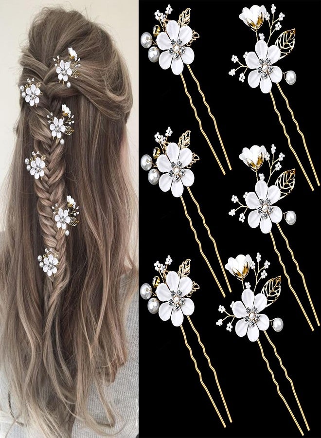 TecoKart® Bridal Flower Pins for Women, 6PCS White Floral Hair Pins, Elegant Hair Accessories for Women Wedding, Flower Hair Accessories for Woman Bridal Look - Image 1