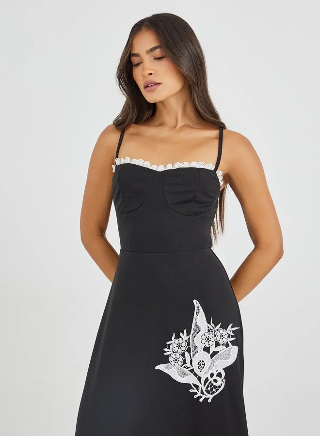 Styli Styli Lace Insert Strappy A-Line Maxi Dress