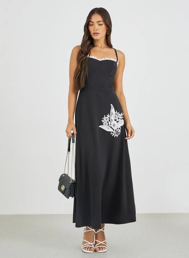 Styli Styli Lace Insert Strappy A-Line Maxi Dress