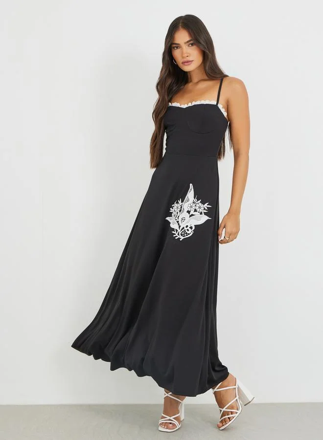 Styli Styli Lace Insert Strappy A-Line Maxi Dress