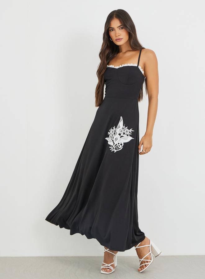 Styli Lace Insert Strappy A-Line Maxi Dress - Image 1