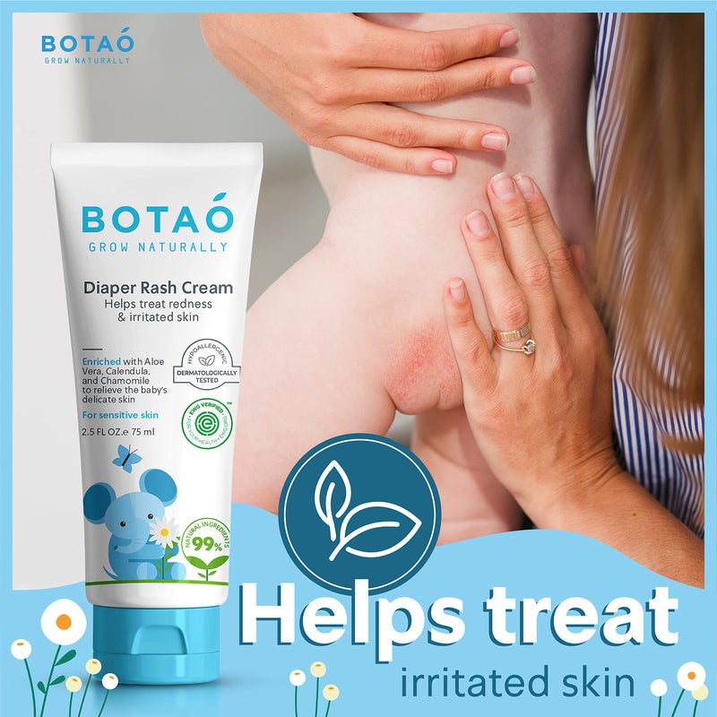 BOTAO Baby's Natural Diaper Cream | Organic Diaper Cream EWG Verified | Naturally Soothes Baby Rashes | Baby zinc Ointment Natural | For Sensitive Skin with Aloe Vera & Calendula, 2.5Oz - Image 3