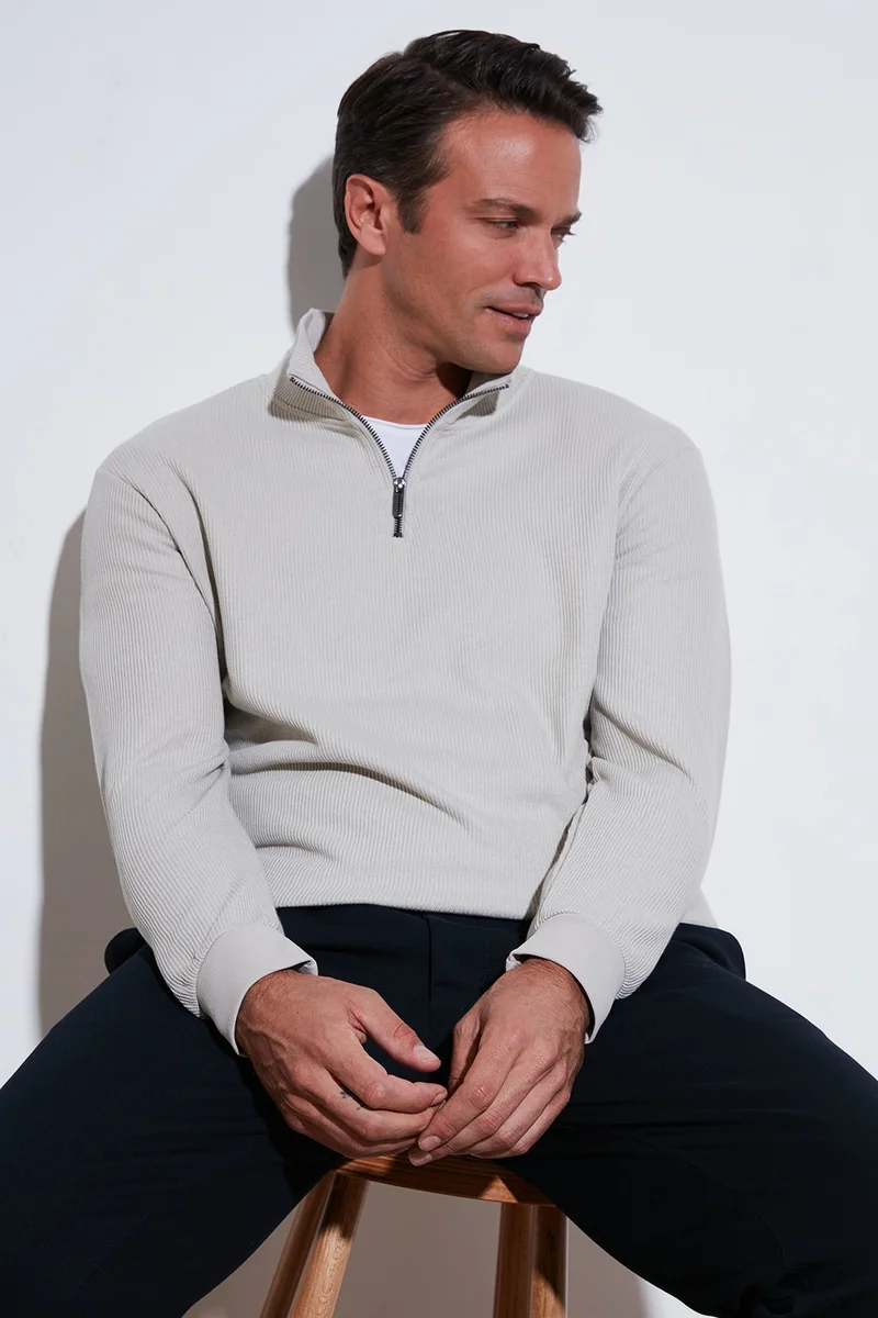 Buratti Cotton Regular Fit Half Zipper Stand Collar Sweat Men's Sweat 5905716