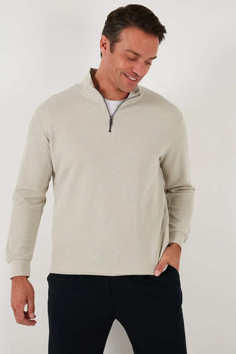 Buratti Cotton Regular Fit Half Zipper Stand Collar Sweat Men's Sweat 5905716