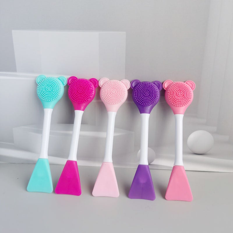 Wholesale soft silicone DIY manual face washing brush portable double-headed mask brush mask spoon beauty tools - Image 2
