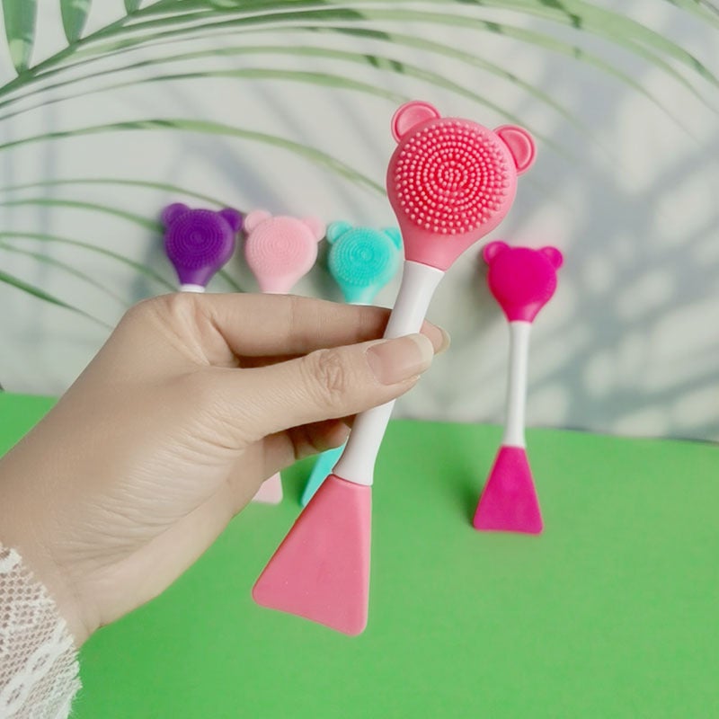 Wholesale soft silicone DIY manual face washing brush portable double-headed mask brush mask spoon beauty tools - Image 3