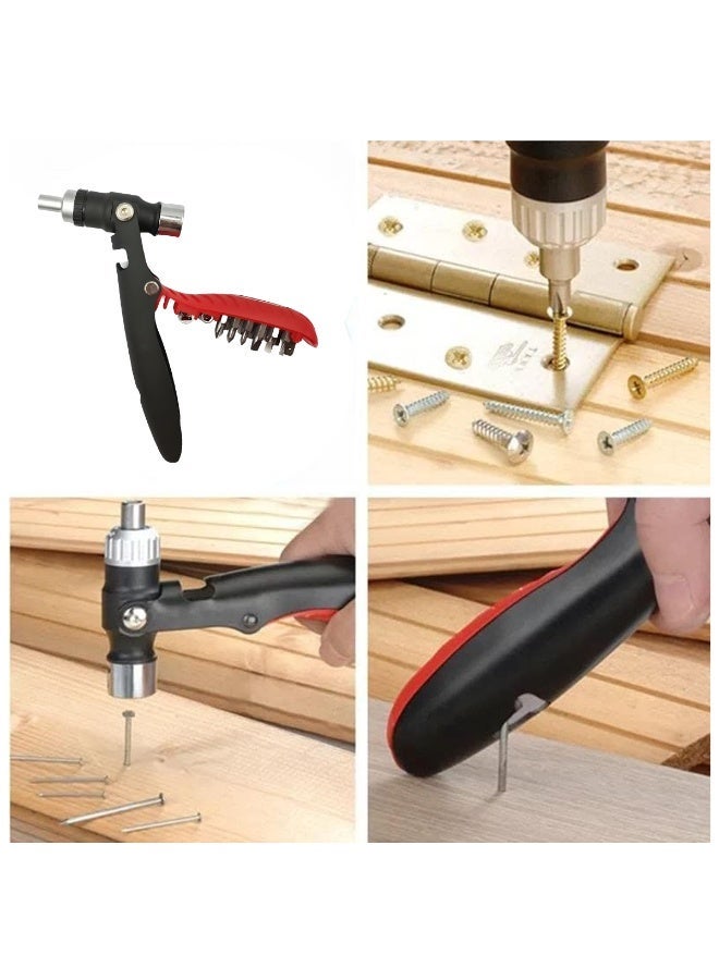 طقم أدوات يدوية محمول متعدد الوظائف (18 في 1) يضم مطرقة ومفك براغي بآلية السقاطة (Ratchet) ورؤوس تبديل - Image 5