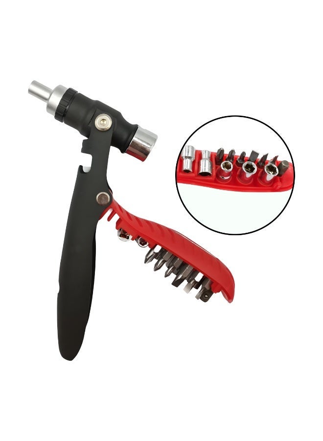 طقم أدوات يدوية محمول متعدد الوظائف (18 في 1) يضم مطرقة ومفك براغي بآلية السقاطة (Ratchet) ورؤوس تبديل - Image 4