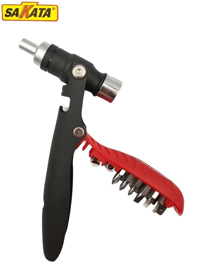 طقم أدوات يدوية محمول متعدد الوظائف (18 في 1) يضم مطرقة ومفك براغي بآلية السقاطة (Ratchet) ورؤوس تبديل - Image 1