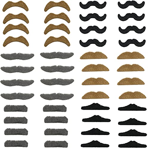 BoBofly 48 Pieces Fake Mustaches Beard, Self Adhesive Costume Accessories Novelty Mustache Fiesta Party Supplies for Masquerade Party - Image 1