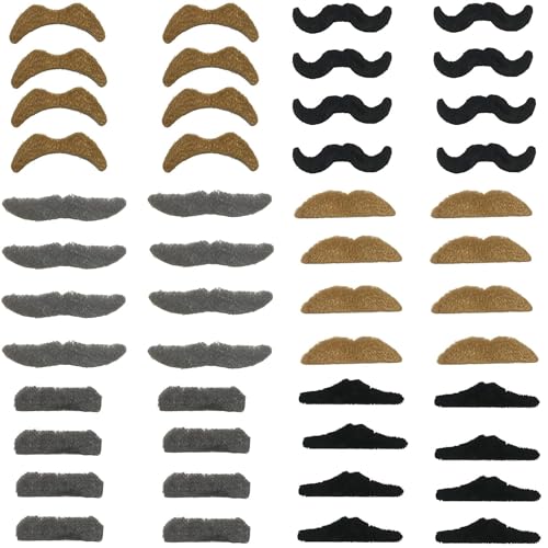 BoBofly 48 Pieces Fake Mustaches Beard, Self Adhesive Costume Accessories Novelty Mustache Fiesta Party Supplies for Masquerade Party - Image 2
