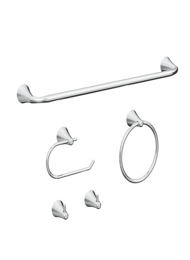 CalcMetal PIERCETON Collection, 5-Piece Bathroom Hardware Accessories Set, Towel Ring, Adjustable Expandable Towel Bar, Two Towel and Robe Hook, Toilet Paper Holder, Wall Mounted, Plated Chrome - Image 1