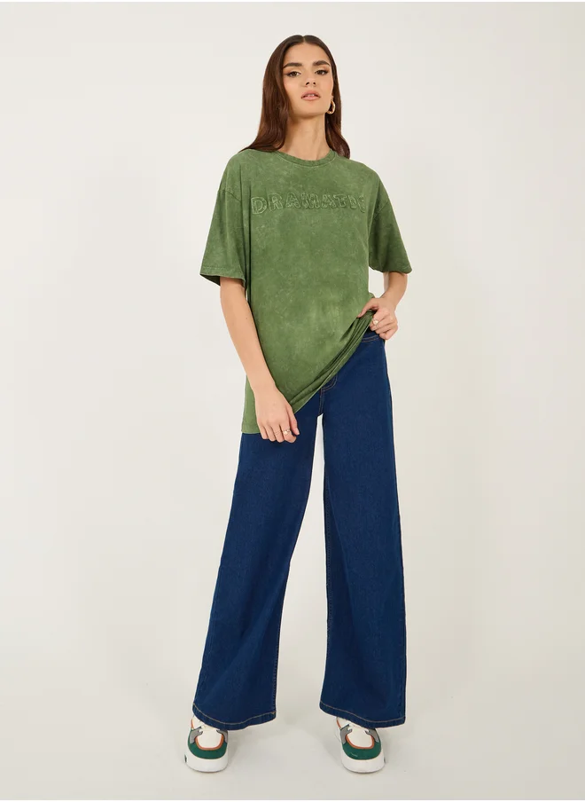 Styli Mid Rise Five-Pocket Style Wide Leg Jeans