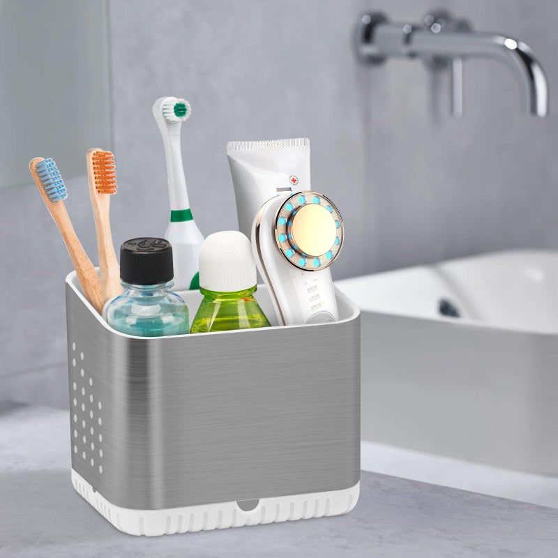 Parkmani Toothbrush Holders For Bathrooms  Kids Electric Toothbrush And Toothpaste Holder  Brushed Nickel Toothbrush Caddy  Tooth Brushing Stand For Bathroom Organizer Countertop (Brushed Silver) - Image 2