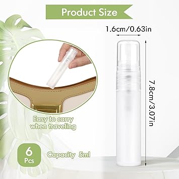 Molain 6 Pack Mini Portable Spray Bottle 5ml Refillable Frosted Perfume Bottle Fine Mist Travel Empty Bottle Container Essential Oil Perfume Makeup Remover Dispenser for Travel and Outing Cleaning - Image 2