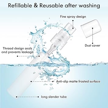 Molain 6 Pack Mini Portable Spray Bottle 5ml Refillable Frosted Perfume Bottle Fine Mist Travel Empty Bottle Container Essential Oil Perfume Makeup Remover Dispenser for Travel and Outing Cleaning - Image 3