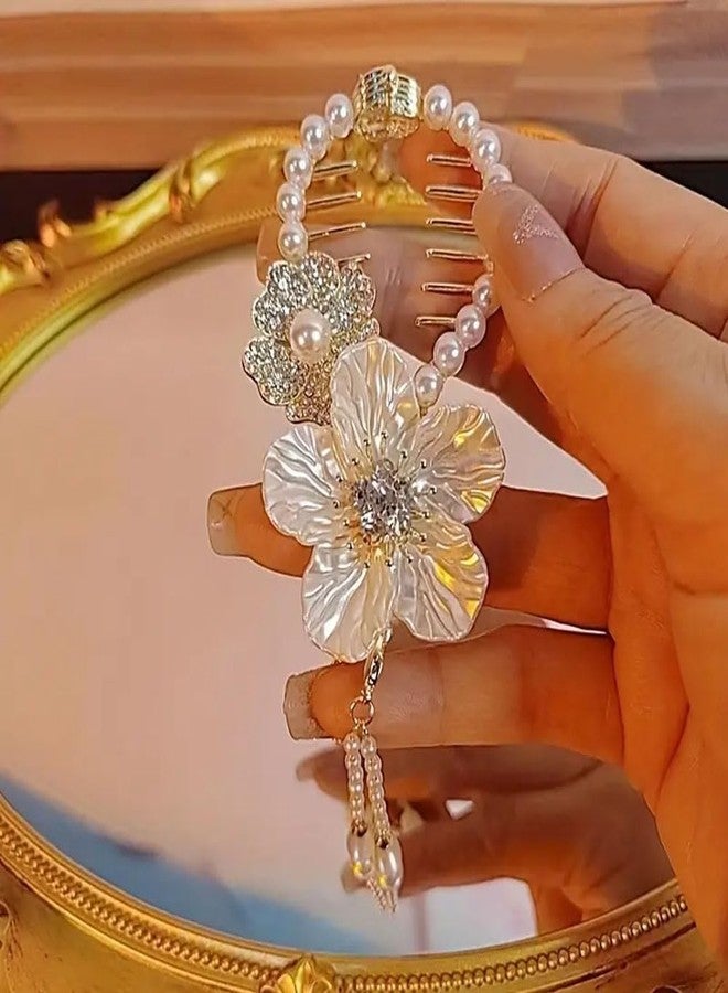 Ashkash 2Pcs Elegant Vintage Premium Versatile Tassel Claw Clips, Shiny Rhinestone Flower & Butterfly Bun Buckles, Women Girls Casual Party Supplies, Princess Fairy Style Hair Accessories - Image 5