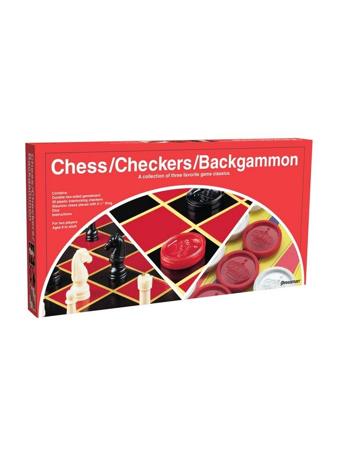 Pressman Chess / Checkers / Backgammon - 3 Games in One with Full Size Staunton Chess Pieces and Interlocking Checkers, 15.62 x 8.00 x 1.50 Inches - Image 1