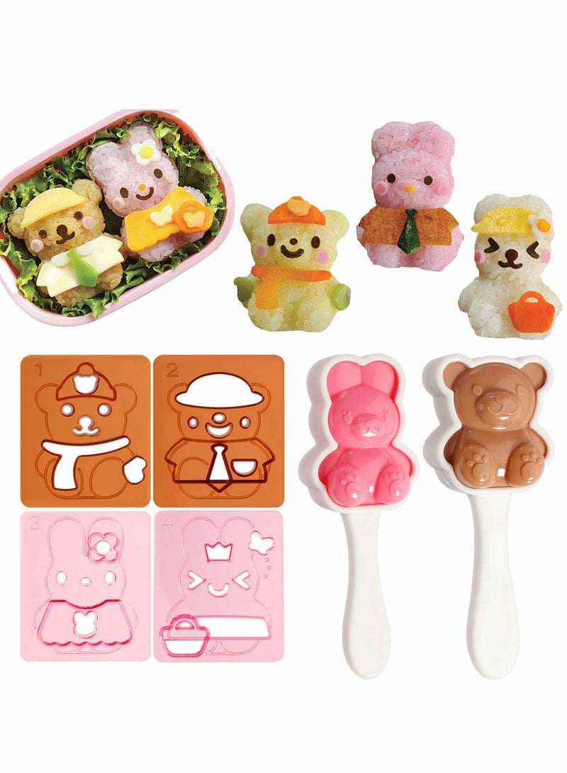 Rice Ball Mold, Cute Rabbit Bear Pattern Making Tool for Kids, Cartoon Kitchen Party Sushi Mold DIY Lunch Bento 6 Pcs - Image 1